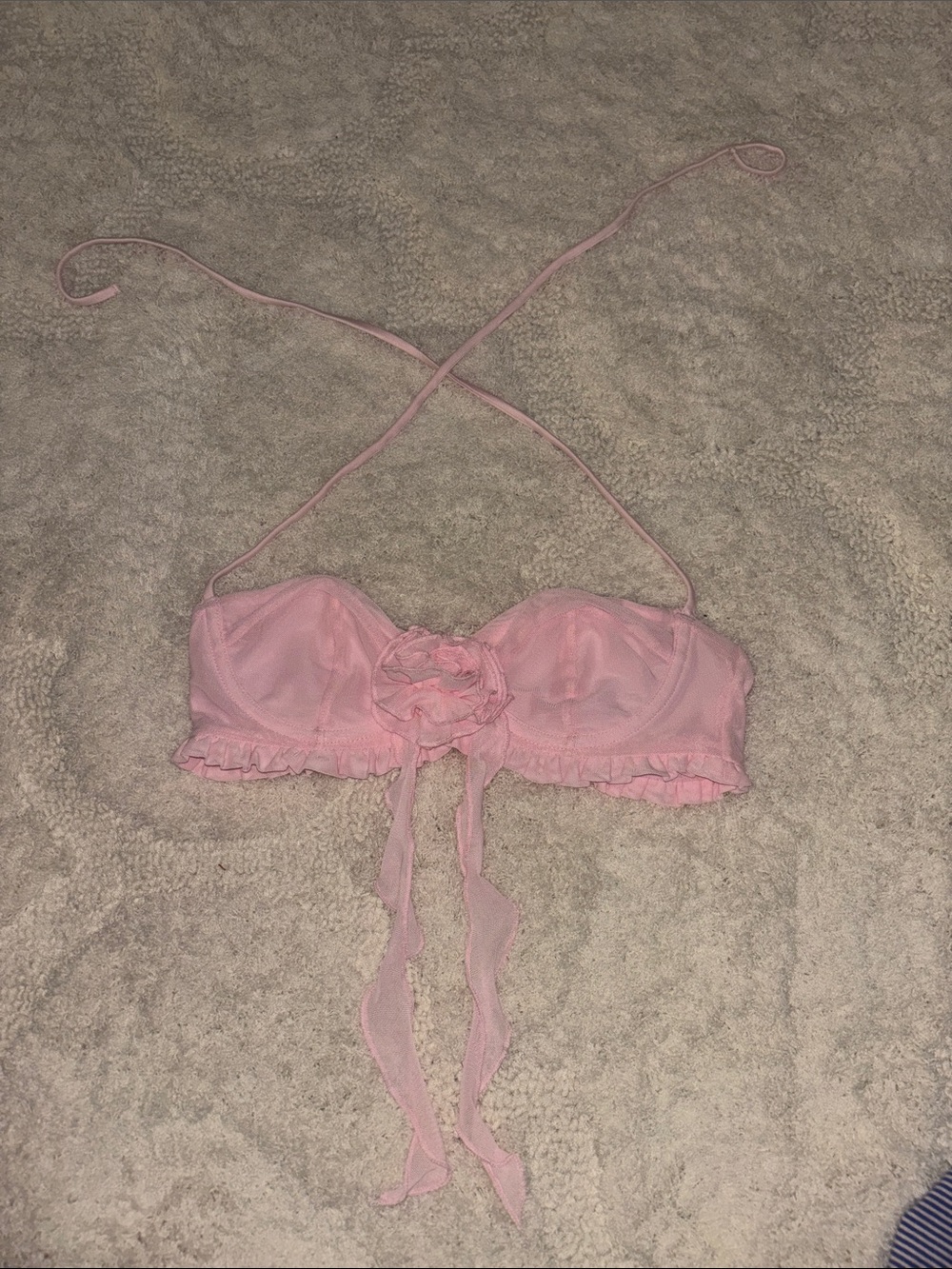 Tiger Mist Pale Pink Ruffle Bandeau Bralette with Tie